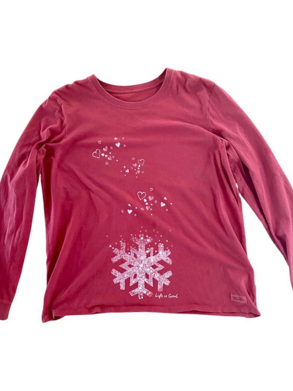 Life Is Good Women's Snowflake & Hearts Long-Sleeve Crusher Tee Size XL Winter